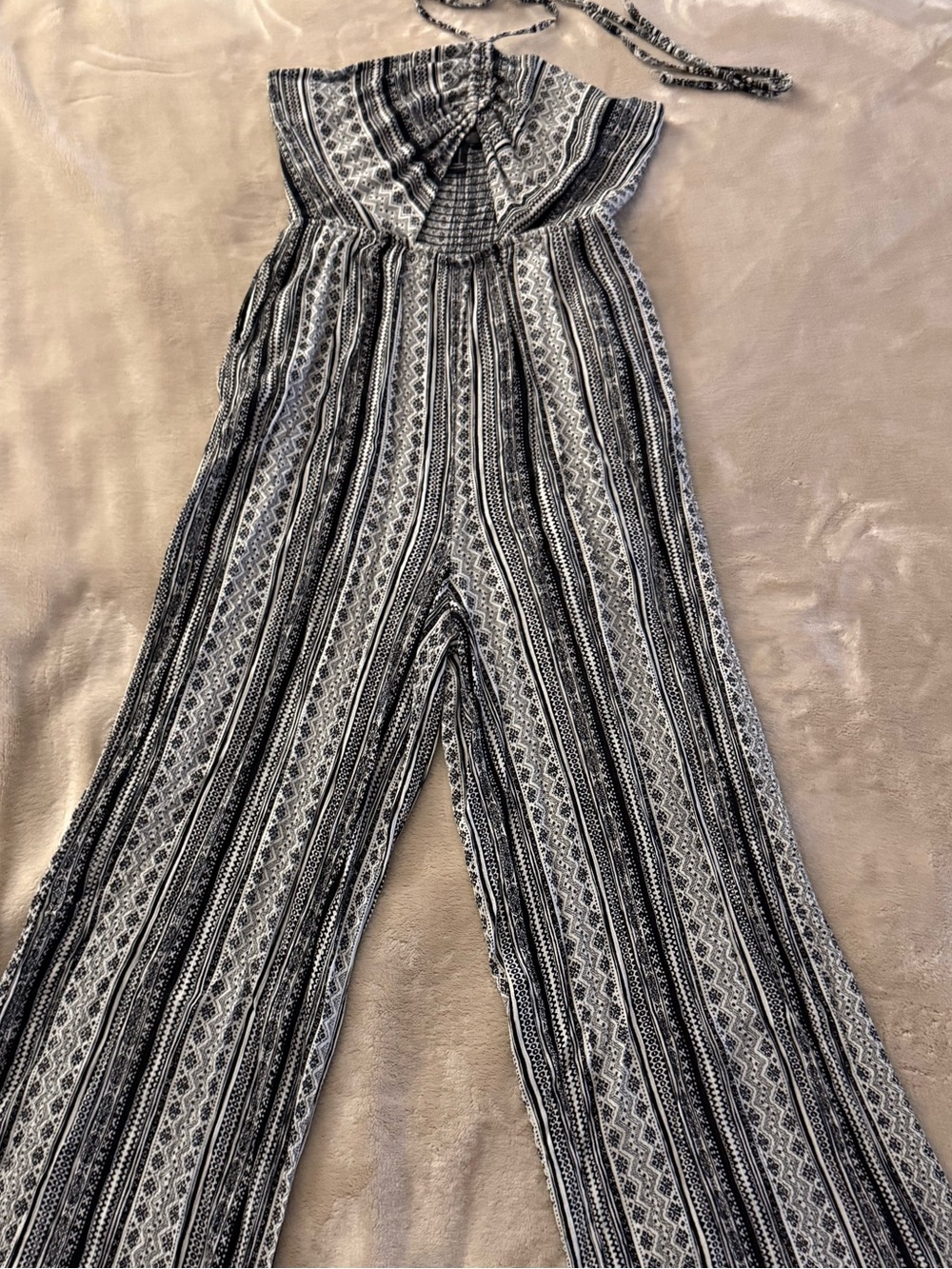 Black & White Striped Halter Wide-Leg Jumpsuit
